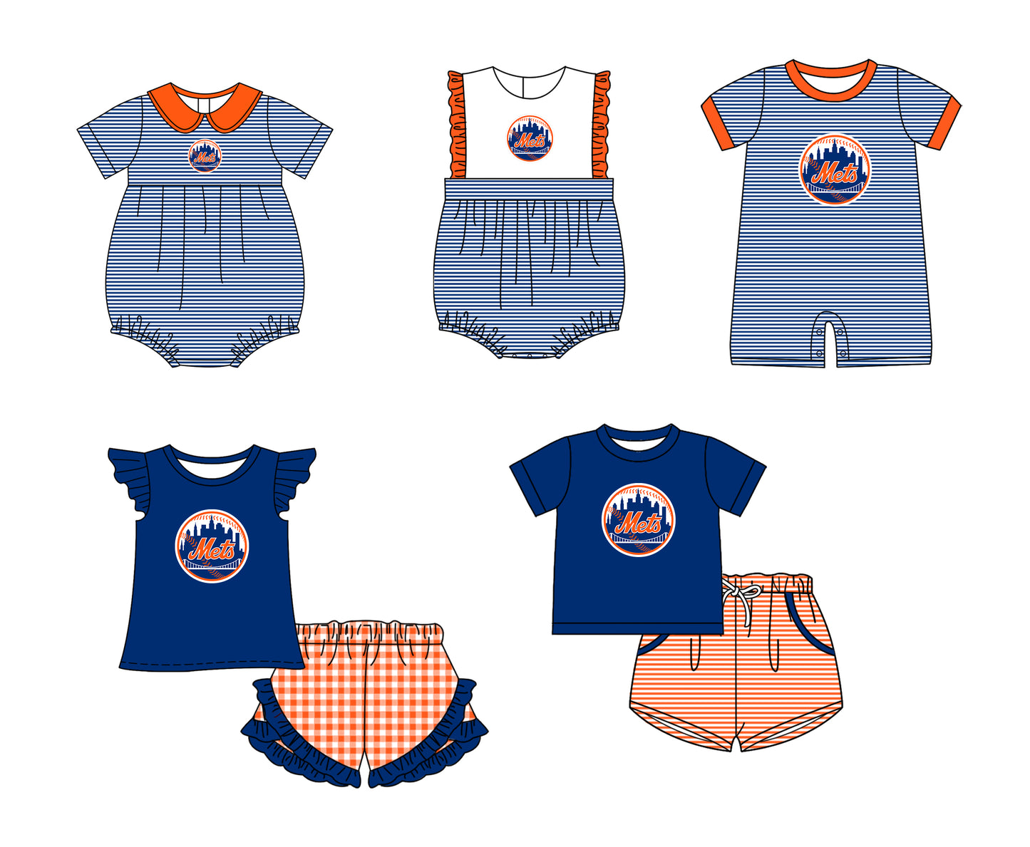 ( Moq 5 Each Style ) Baby Boys Girls Kids Team Sibling Blue Stripes Rompers Sets