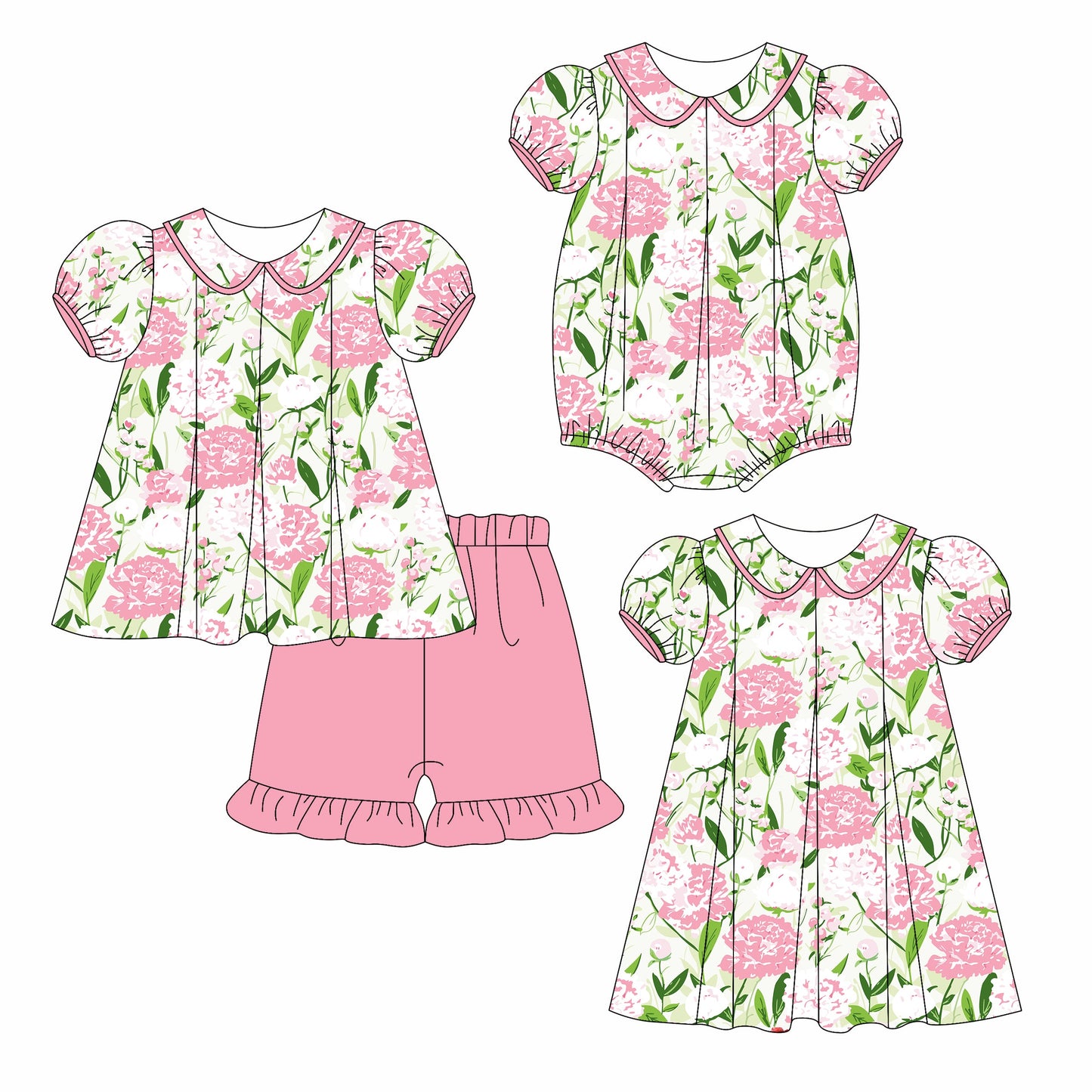 Baby Girl Short Sleeves Flower Sibling Romper Dress Set ( Moq 5 Each Style ) 3.8