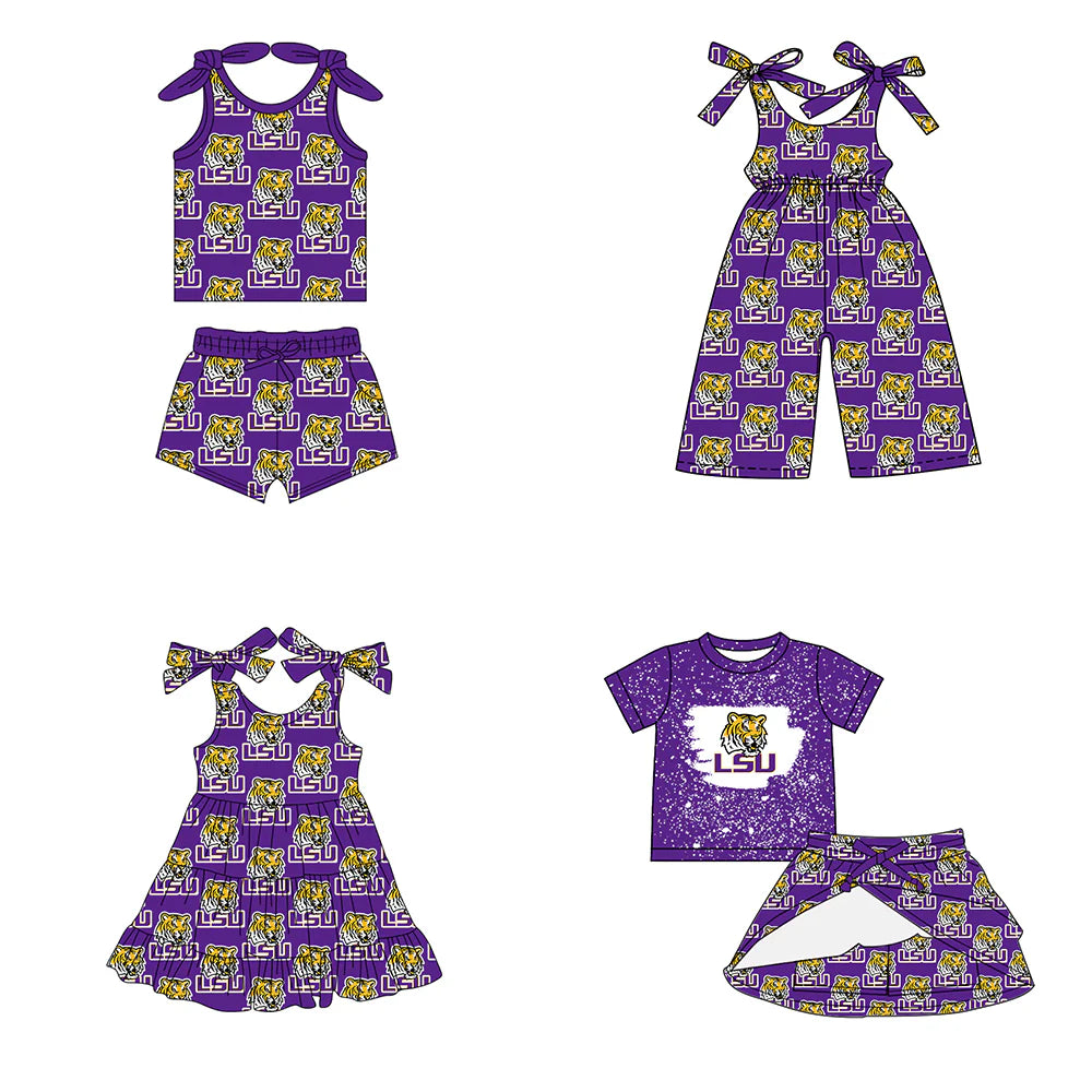( Moq 5 each style ) Baby Girl Toddler Tiger Team Sibling Purple Romper Dress Set 7.15