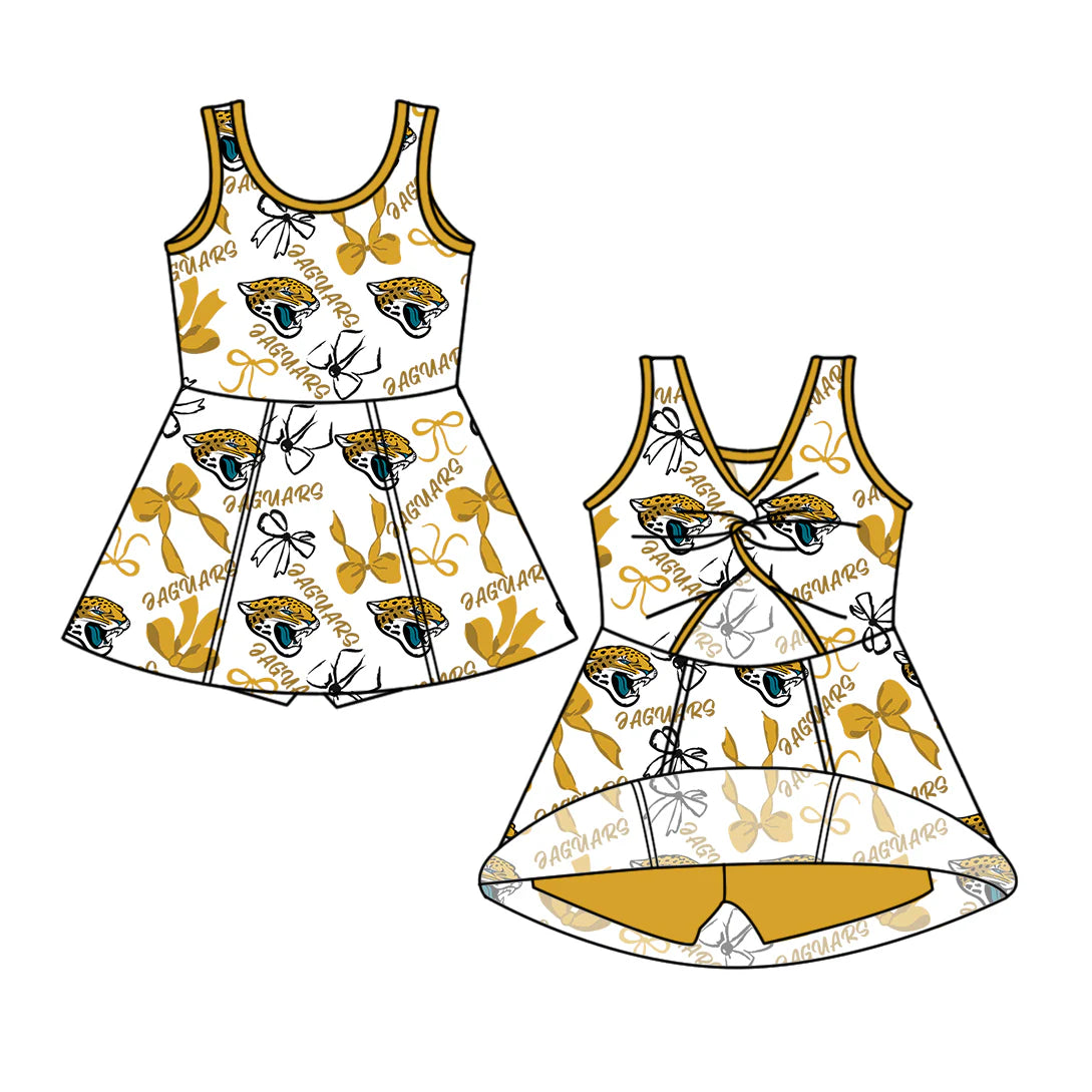 ( Moq 5 each style ) Baby Girl Toddler Team Bows Leopard Sibling Skort Dress Set 6.11