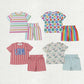 Baby Girl Short Sleeves Smile Golf Stripes Shirt Shorts Sibling Summer Set RTS