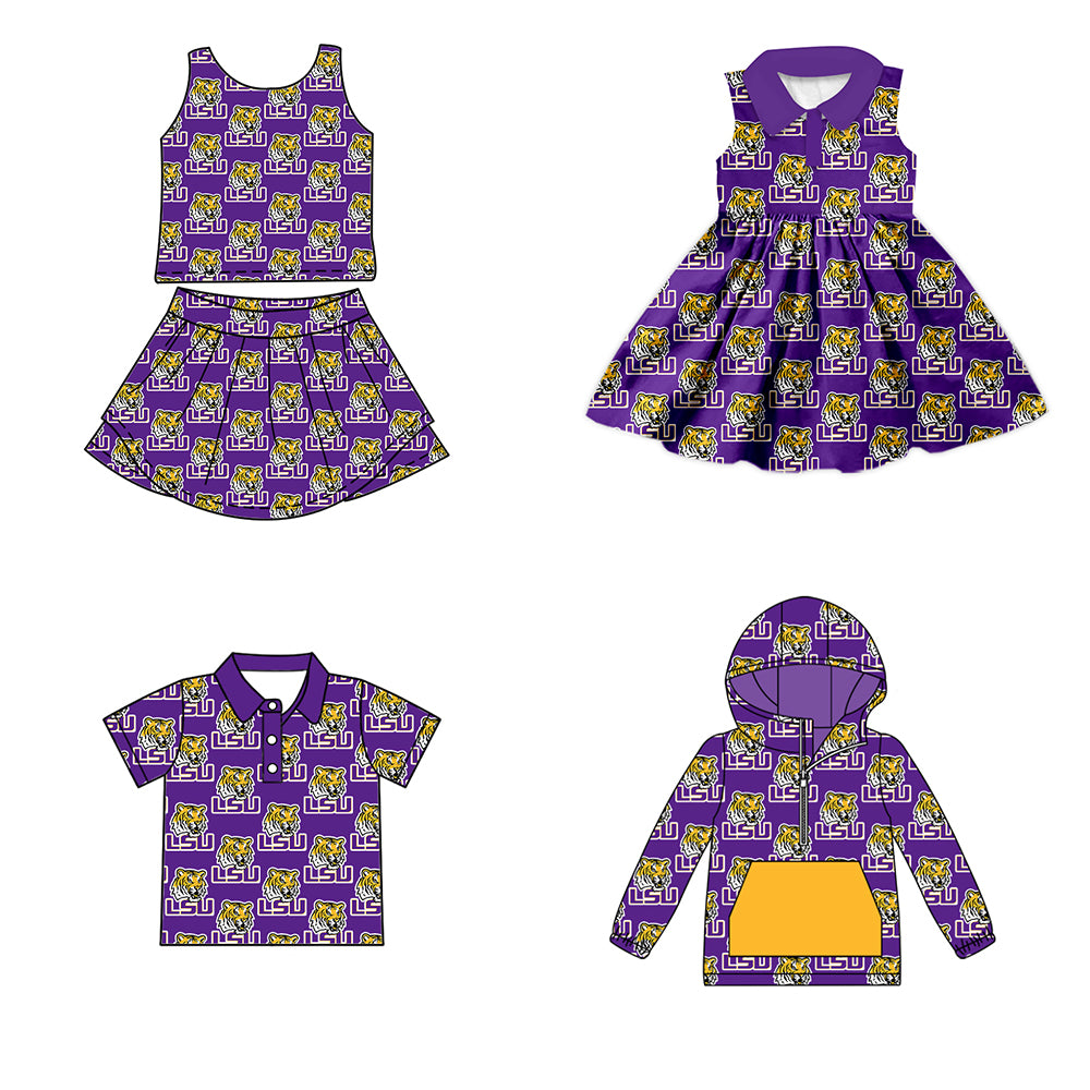 ( Moq 5 each style ) Baby Boy Girl Toddler Team Tiger Sibling Purple Dress Shirt Set 7.12