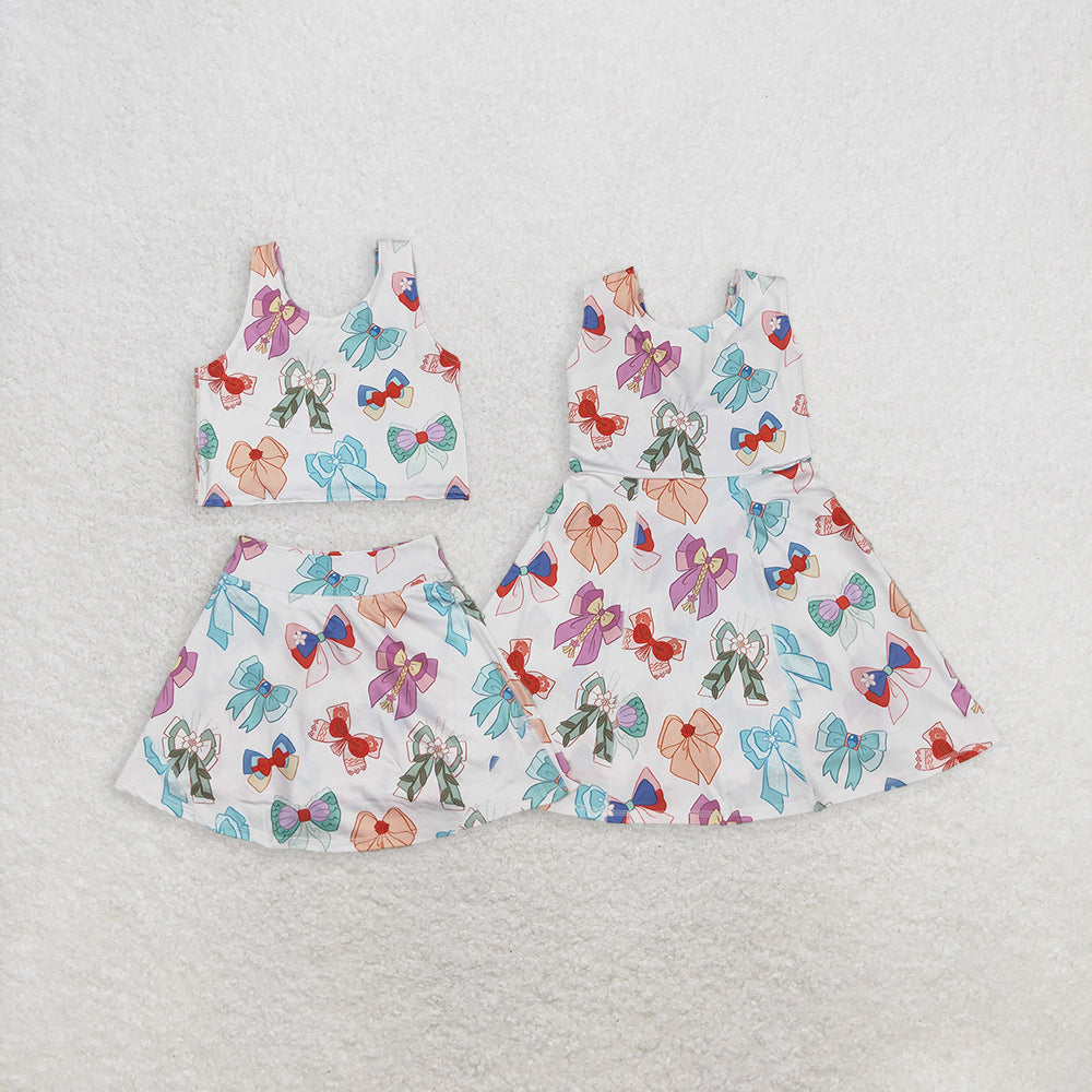 Baby Girl Sleeveless Princess Bows Sibling Skort Active Yoga Kids Wear Dress Set RTS