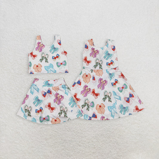 Baby Girl Sleeveless Princess Bows Sibling Skort Active Yoga Kids Wear Dress Set RTS