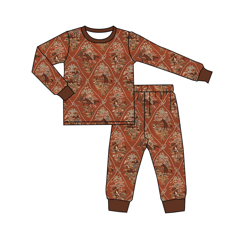 Baby Boy Long Sleeves Rodeo Shirt Pants Western Pajamas Set Moq 5