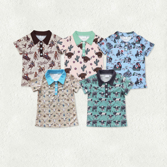 Sibling Baby Boys Short Sleeves Buttons Western Print Buttons Shirts Tops RTS