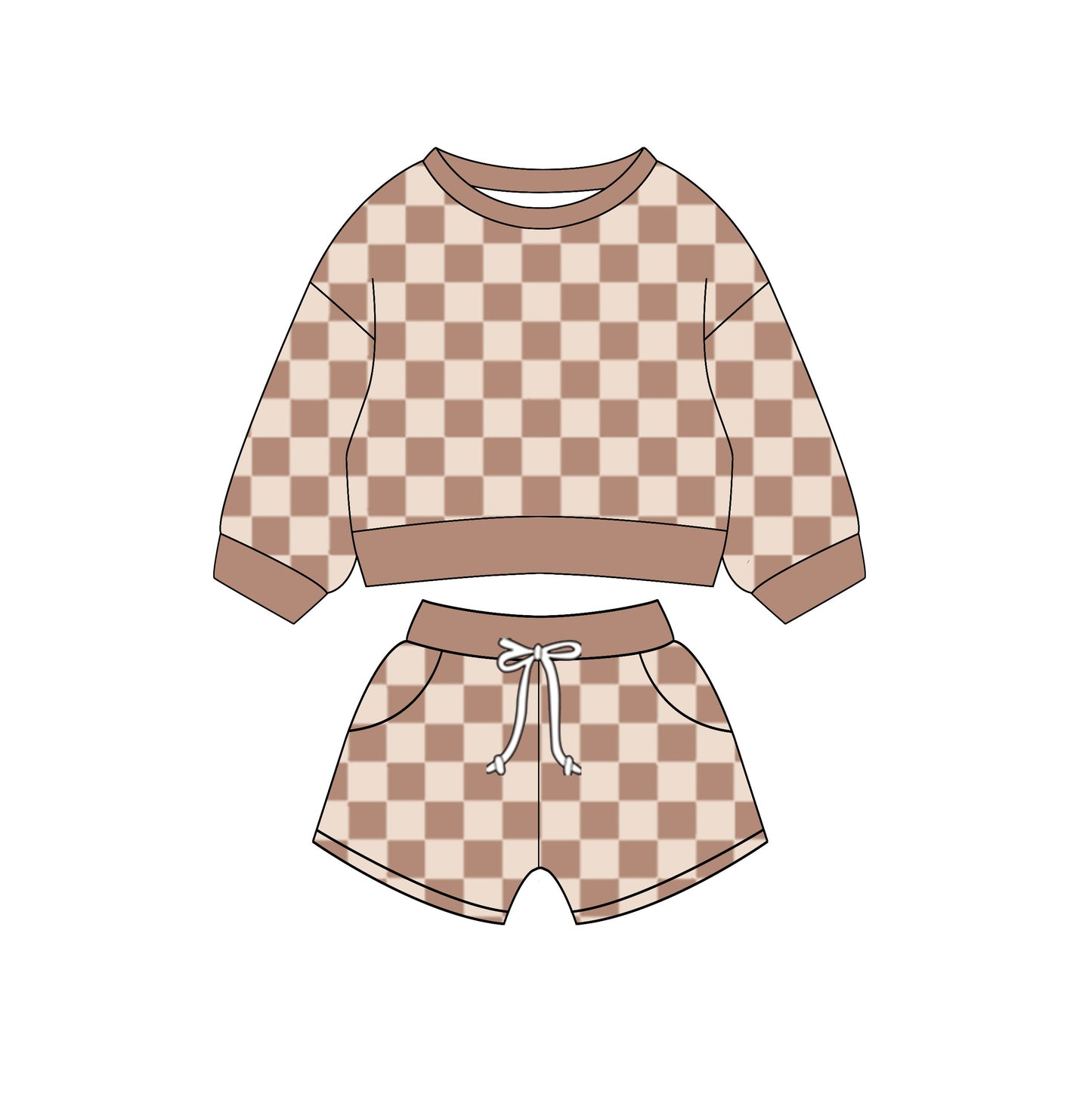 Baby Kids Toddler Long Sleeves Checkered Shirt Pocket Shorts Set Moq 5