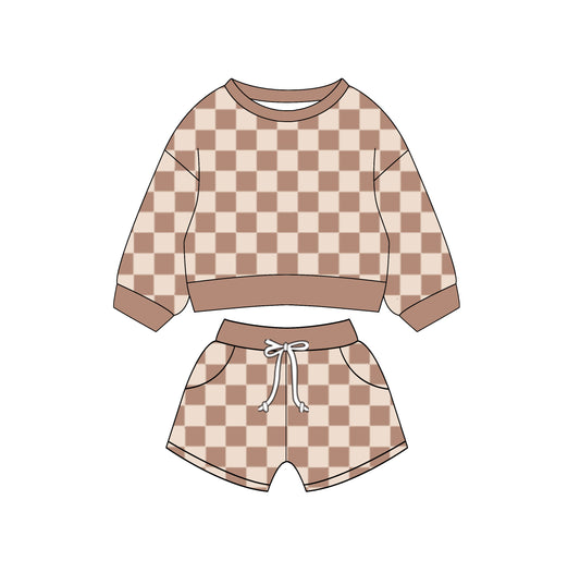 Baby Kids Toddler Long Sleeves Checkered Shirt Pocket Shorts Set Moq 5