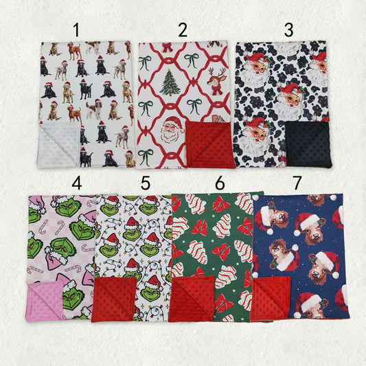 Sibling Baby Boys Girls Kids Dogs Tree Santa Pattern Christmas Blankets RTS