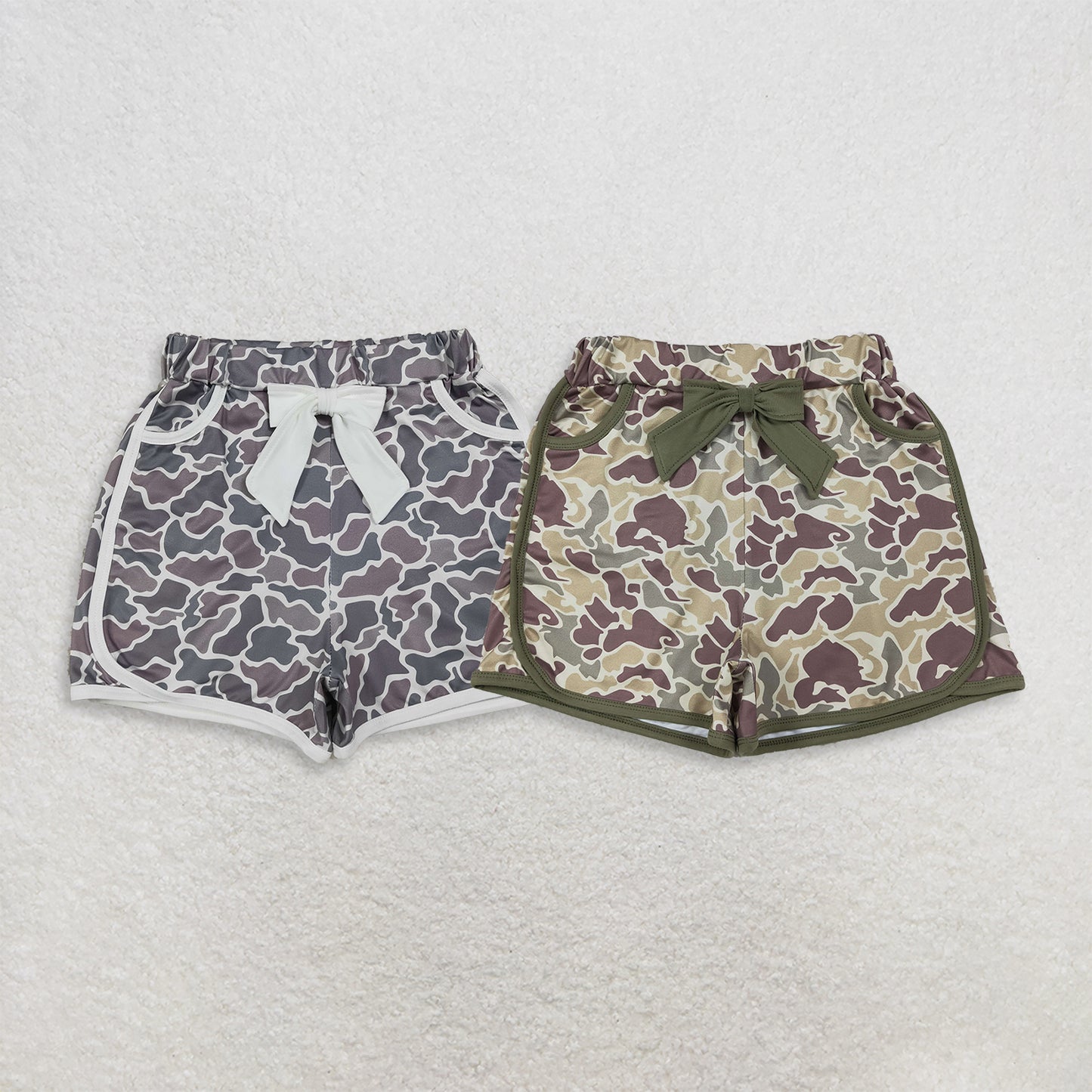 Sibling Baby Girls Bows Pockets Camo Shorts Summer Bottoms Clothes RTS