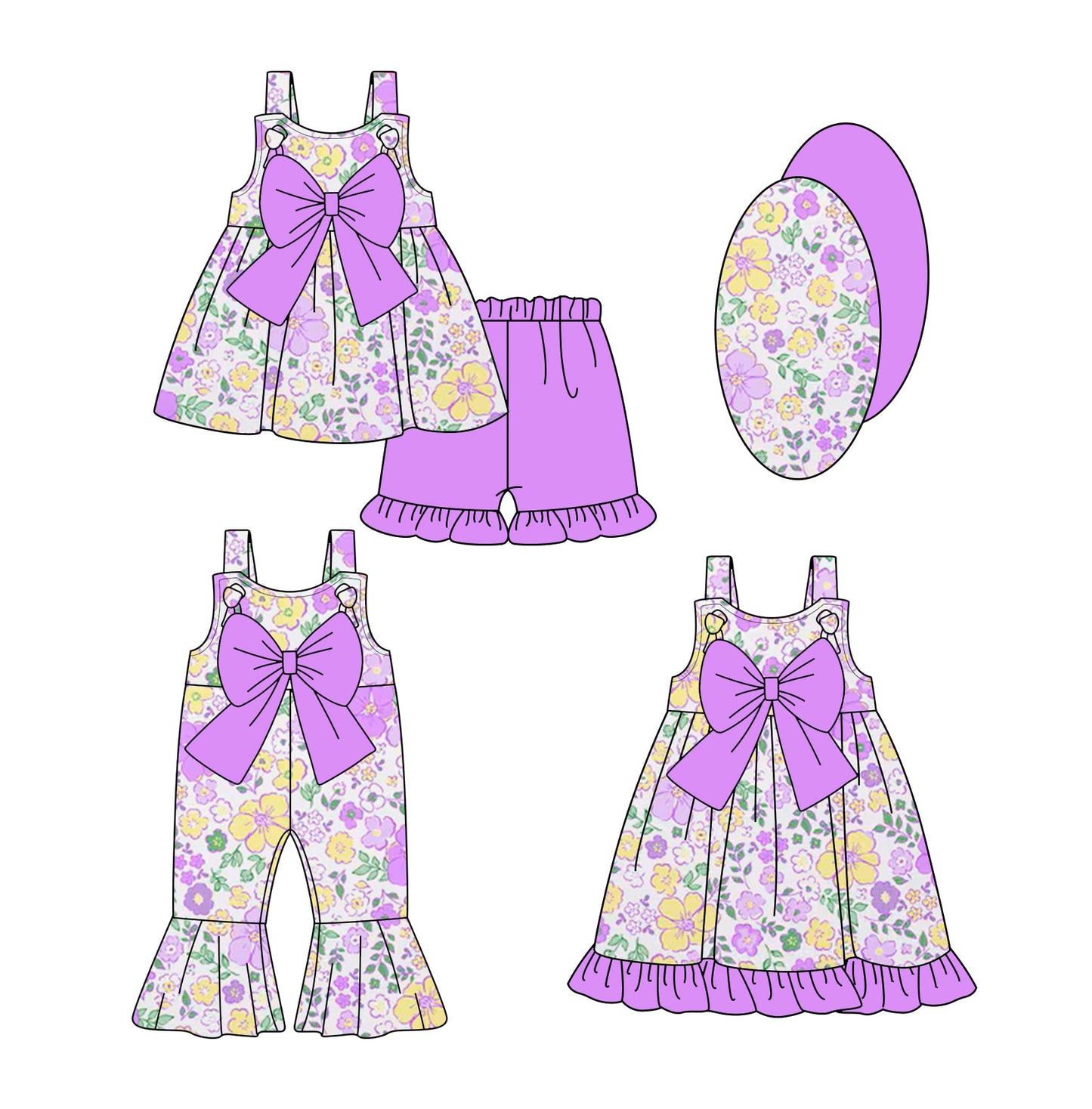 Baby Girl Purple Bows Flower Sibling Dress Romper Set ( Moq 5 Each Style ) 1.3
