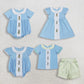 Sibling Baby Boys Girls Embroidery Rabbits Blue Rompers Sets Easter Clothes RTS