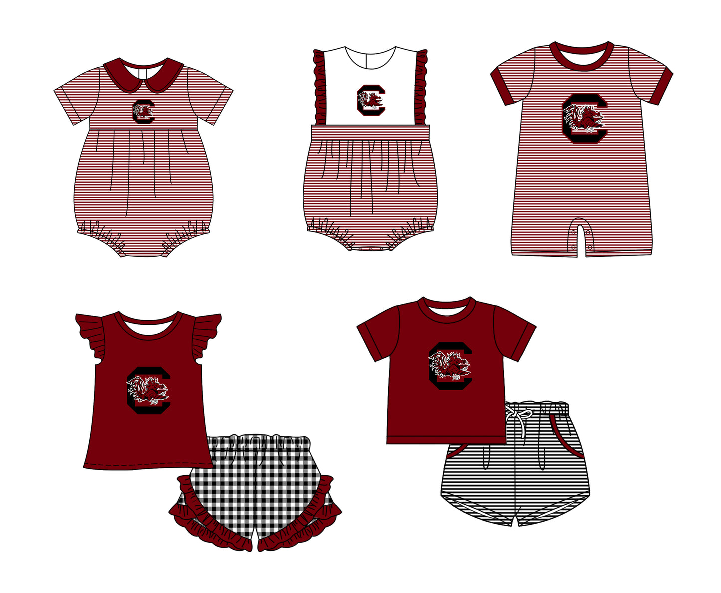 ( Moq 5 Each Style ) Baby Boys Girls Kids Chicken Stripes Team Sibling Rompers Sets
