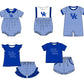 ( Moq 5 Each Style ) Baby Boys Girls Kids Blue Stripes Team Sibling Rompers Sets