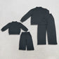 Sibling Baby Girls Adult Women Long Sleeves Black Shirts Pockets Pants Cotton Sets RTS