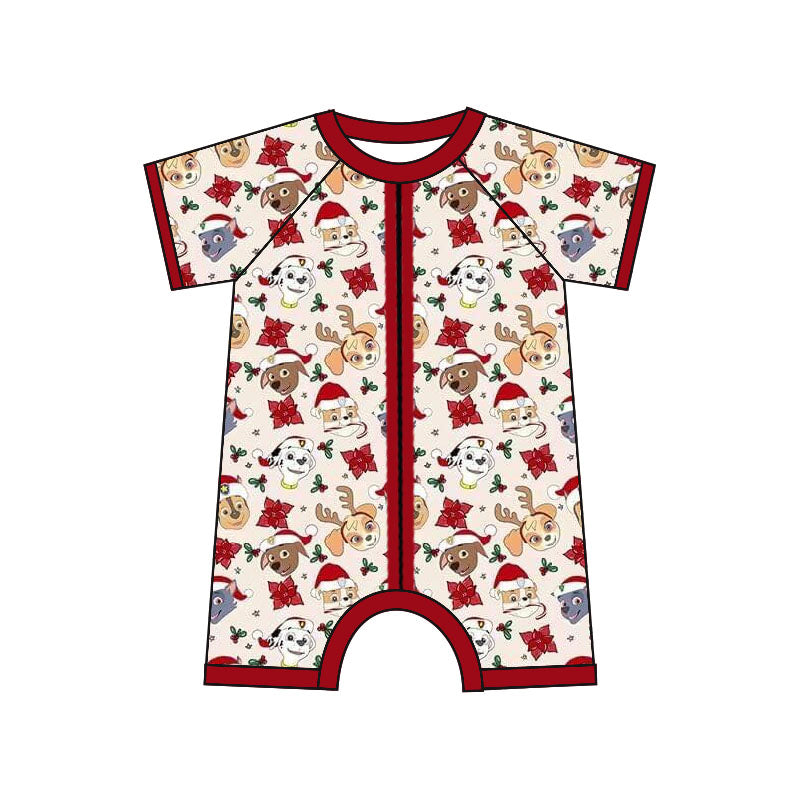 Baby Kids Short Sleeves Christmas Dogs Sleeper Zipper Romper