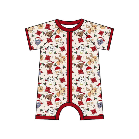 Baby Kids Short Sleeves Christmas Dogs Sleeper Zipper Romper