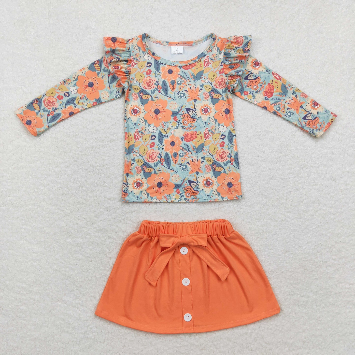 Baby Girl Long Sleeves Flower Shirt Orange Skirt Set