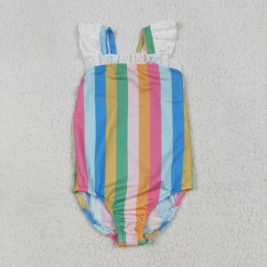 Baby Girl Short Sleeves Colorful Stripes One-piece Swimsuit RTS