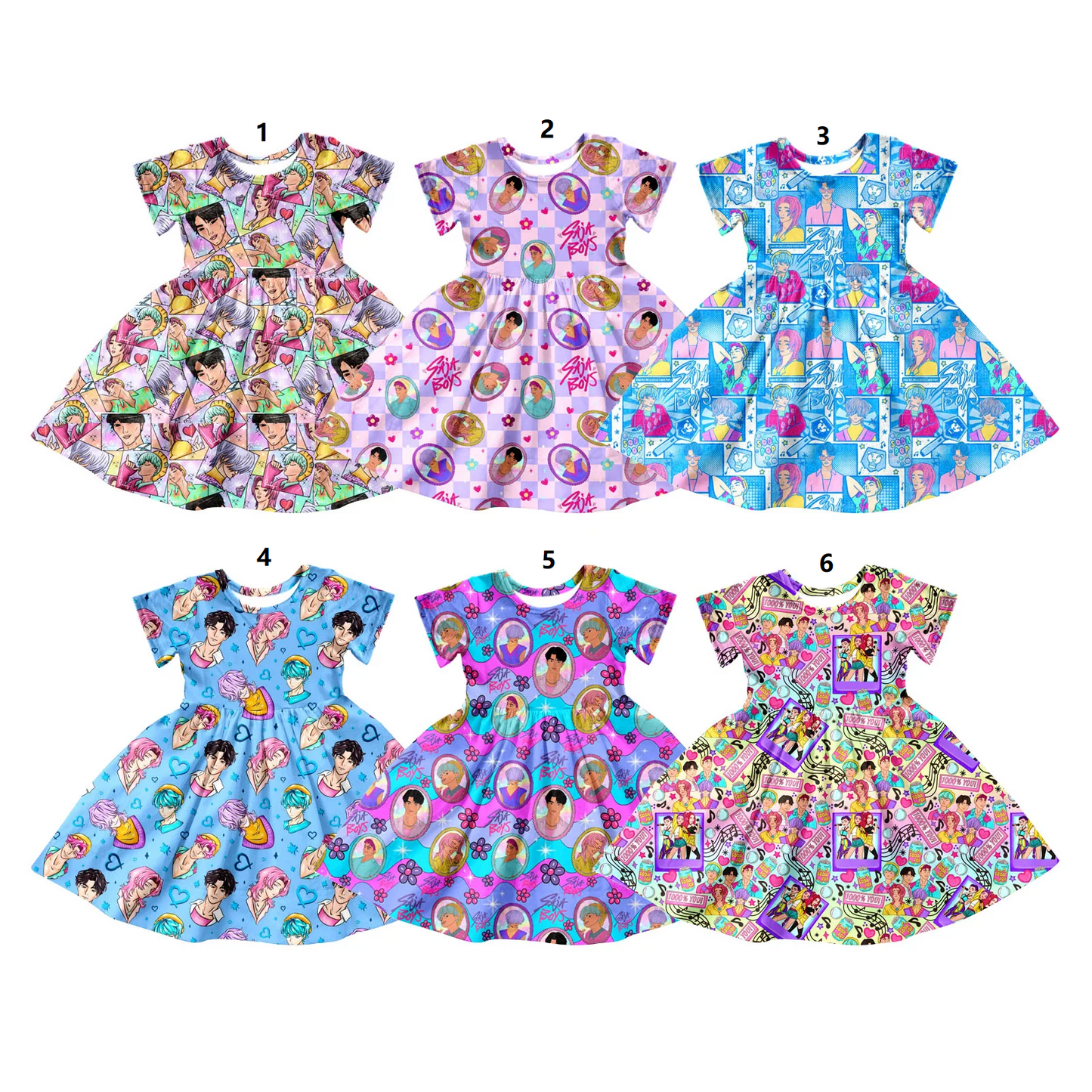 ( Moq 5 Each Style ) Sibling Baby Girls Movie Characters Knee Length Dresses