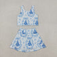 Baby Girls Sleeveless Castles Blue Bows Tops Skirt Shorts Yoga Active Clothes Set RTS