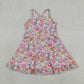 Baby Girls Kids Sleeveless Flower Shorts Knee Length Dress Yoga Pink Clothes  RTS