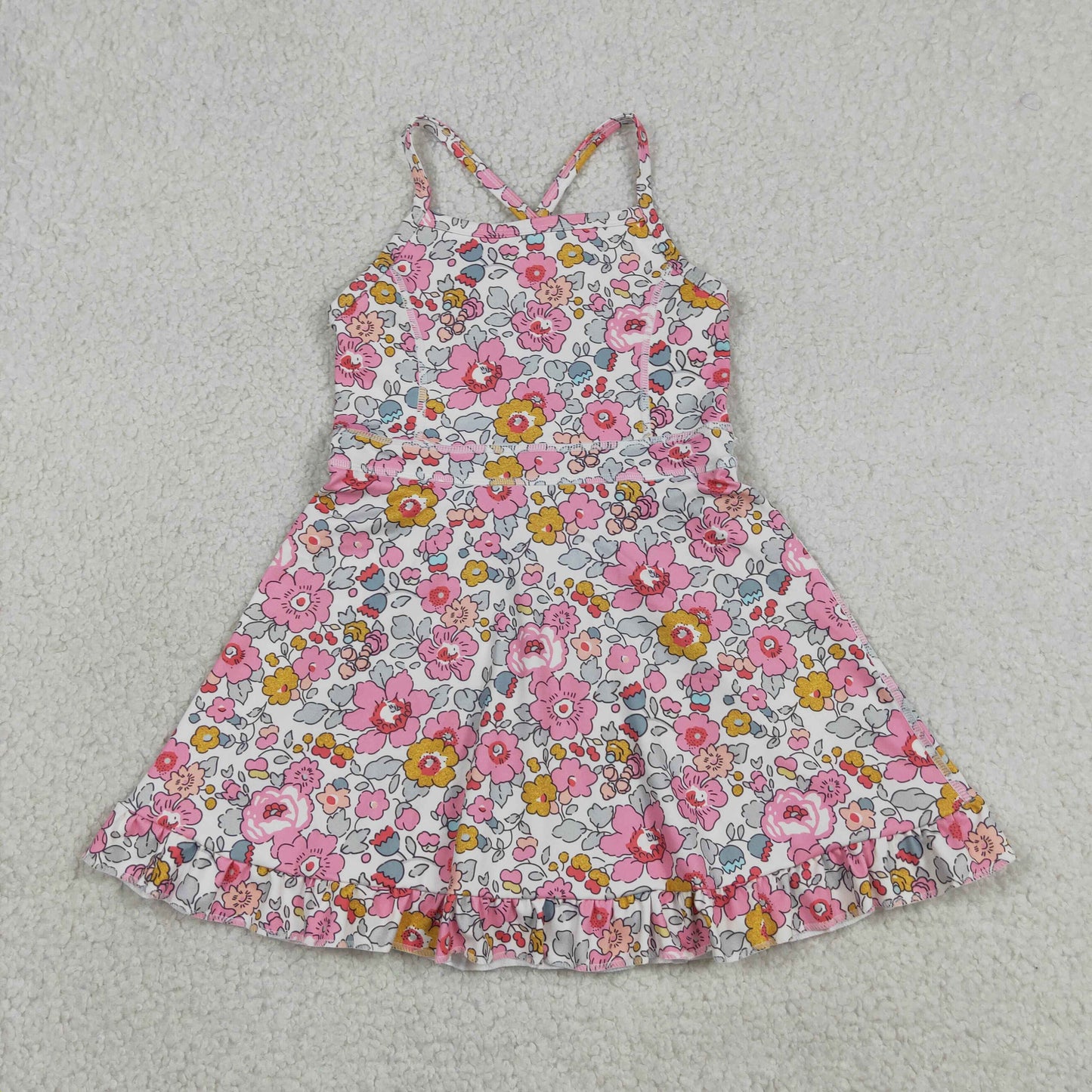 Baby Girls Kids Sleeveless Flower Shorts Knee Length Dress Yoga Pink Clothes  RTS