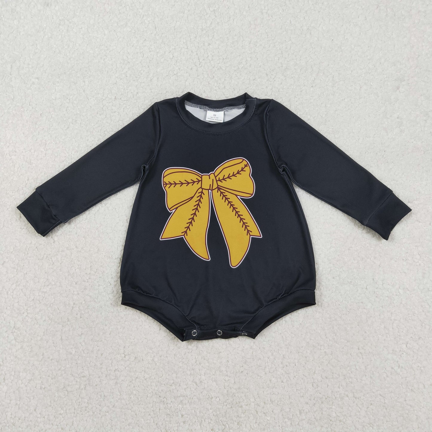 Baby Girls Infant Black Long Sleeves Bows Bubble Romper RTS