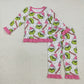 Baby Girl Long Sleeves Green Face Shirt Pants Christmas Pink Pajamas Set RTS