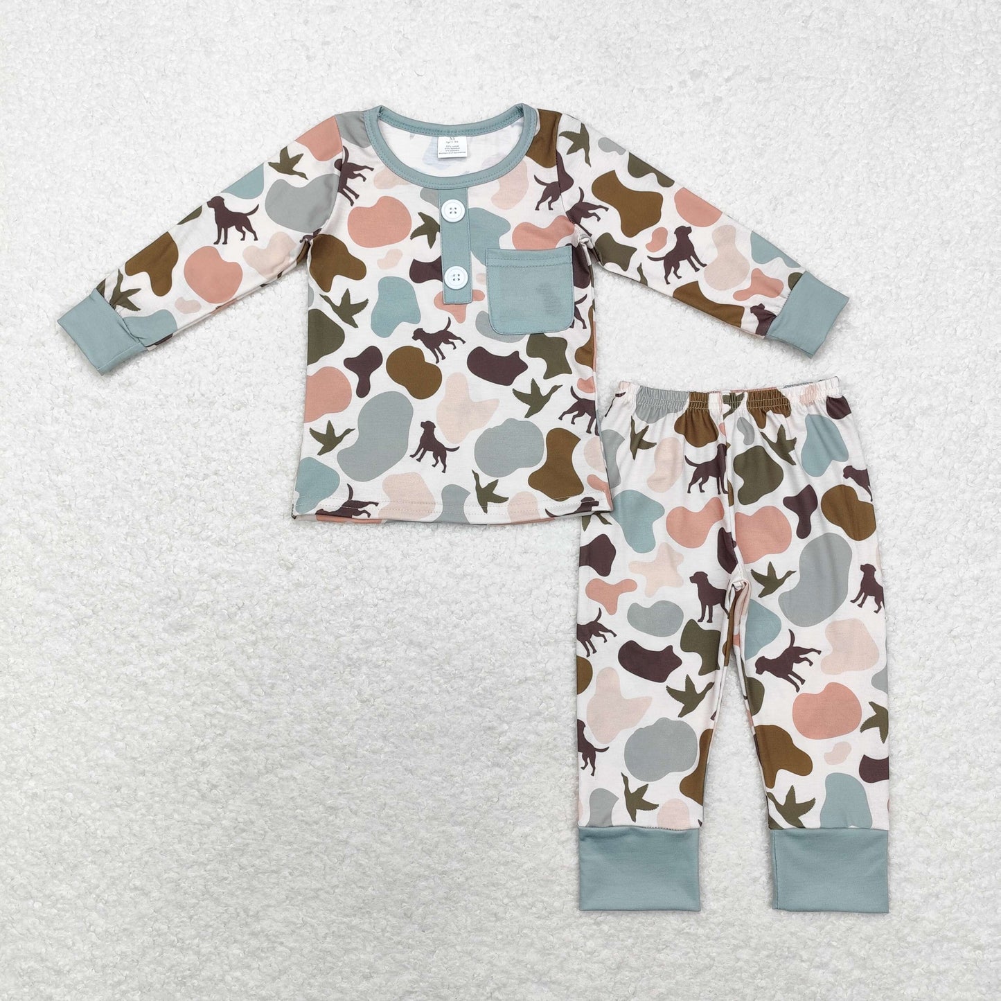 Baby Boy Toddler Kids Camo Dog Ducks Tee Shirt Pants Pajamas Bamboo Set