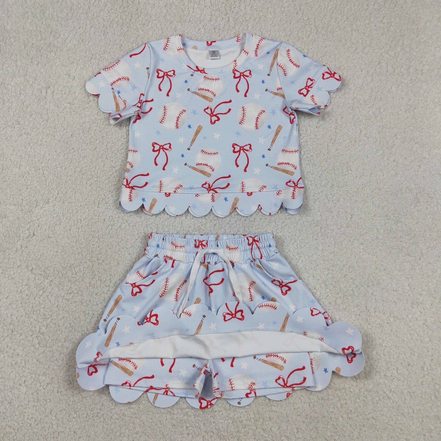 Sibling Baby Girls Softball Baseball Bows Shirts Shorts Skirts Yoga Active Clothes Sets RTS