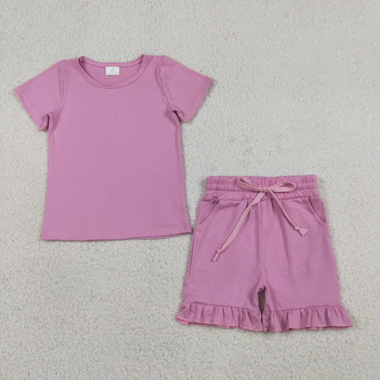 Baby Girls Short Sleeves Pink Tops Ruffle Shorts Summer Clothes Set RTS