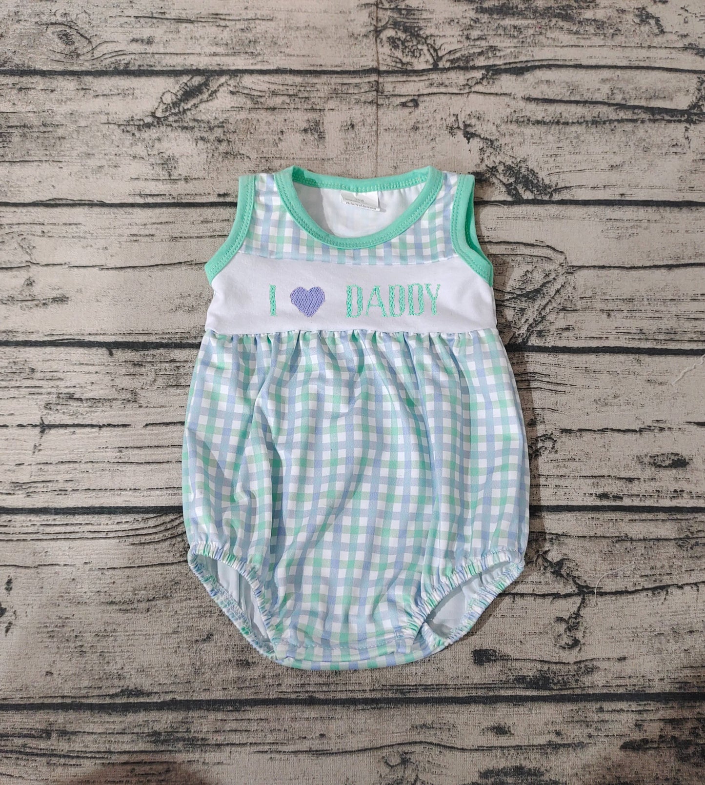 No moq Pre-order SR0714 Baby Boy I Love Daddy Green Plaid Romper