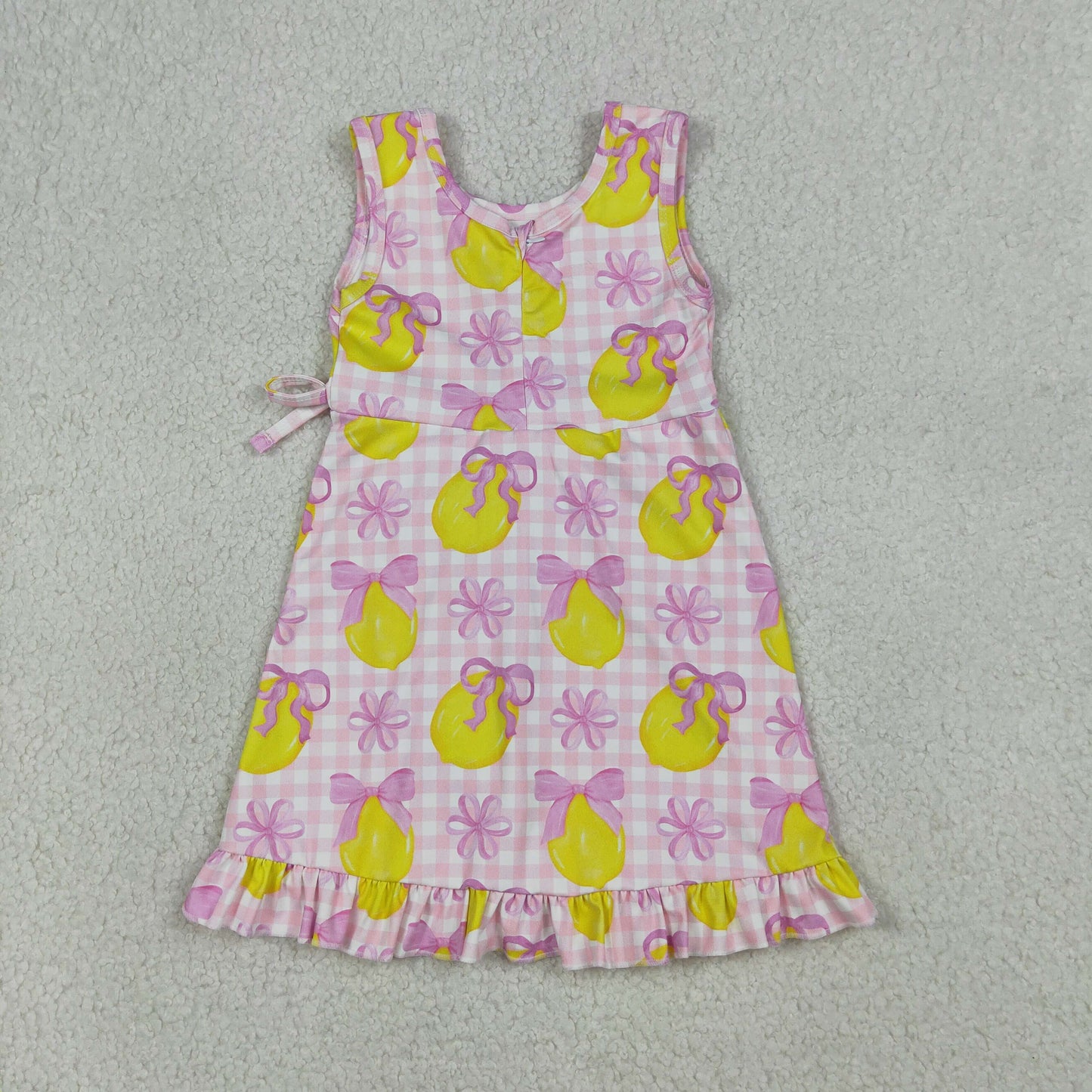 Baby Girls Kids Sleeveless Lemons Bows Pink Plaid Yoga Active Shorts Knee Length Dress RTS