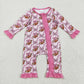 Baby Girl Long Sleeves Football Bows Pink Checked Zipper Romper RTS