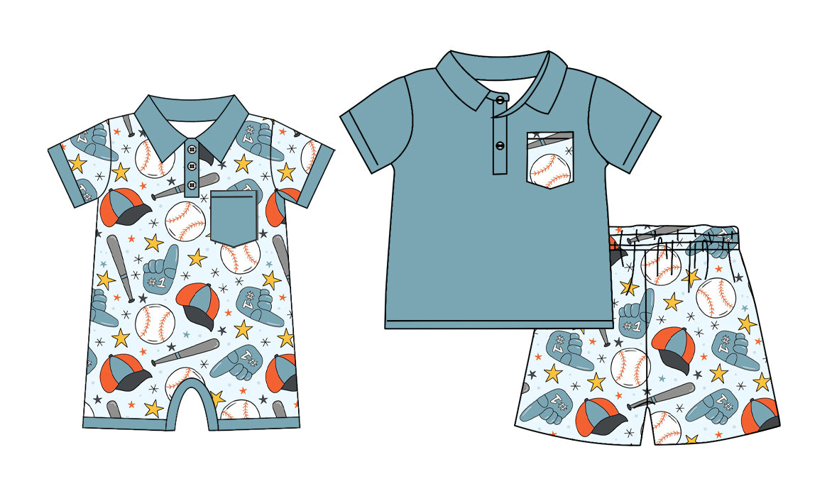 ( Moq 5 Each Style ) Sibling Baby Boys Kids Short Sleeves Baseball Shirt Shorts Set Romper Clothes