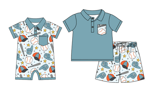 ( Moq 5 Each Style ) Sibling Baby Boys Kids Short Sleeves Baseball Shirt Shorts Set Romper Clothes