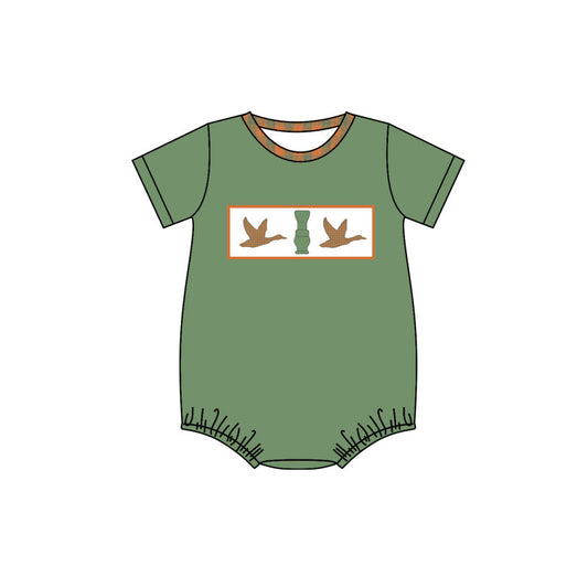 Baby Boy Green Short Sleeves Duck Call Hunting Bubble Romper Moq 5