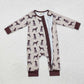 Baby Boy Long Sleeves Brown Dogs Zipper Romper