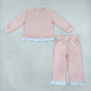 Sibling Baby Girls Kids Long Sleeves Ruffle Shirts Pockets Pants Sets Cotton Clothes RTS