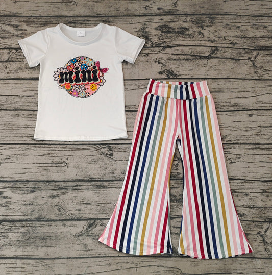 No moq Pre-order GSPO1114 Baby Girl MIni Shirt Stripes Bell Pants Set