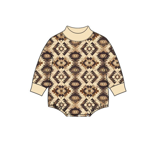 ( Moq 5 )  Preorder Baby Boys Infant Western Aztec Bubble Romper Mock Neck‌ Clothes