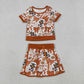 Baby Girls Toddler Short Sleeves Cow Bows Football Team Shirt Shorts Yoga Brown Set RTS