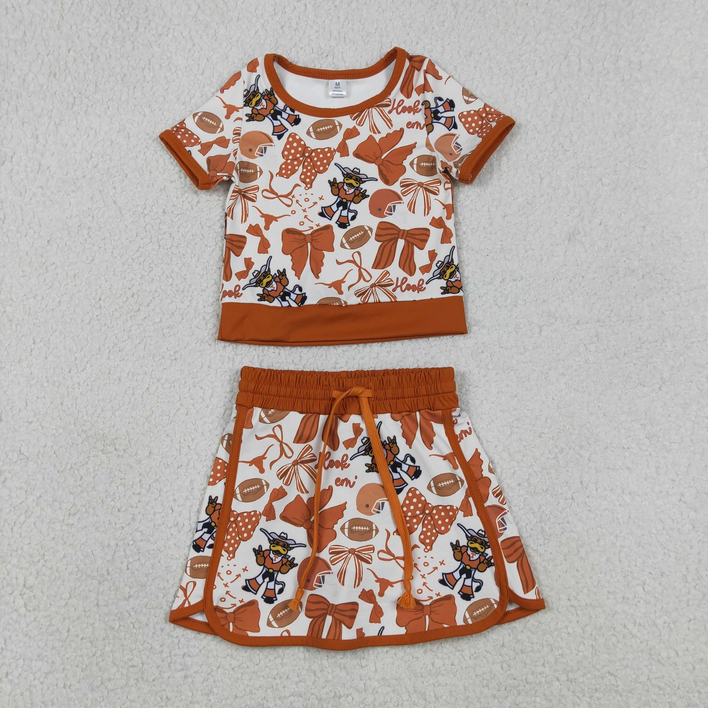Baby Girls Toddler Short Sleeves Cow Bows Football Team Shirt Shorts Yoga Brown Set RTS