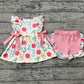 Baby Girls Kids Short Sleeves Apple Bows Tunic Plaid Ruffle Shorts Back to School Set RTS