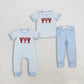 Sibling Baby Boys Kids Short Sleeves Embroidery Crawfish Blue Stripes Romper Set RTS