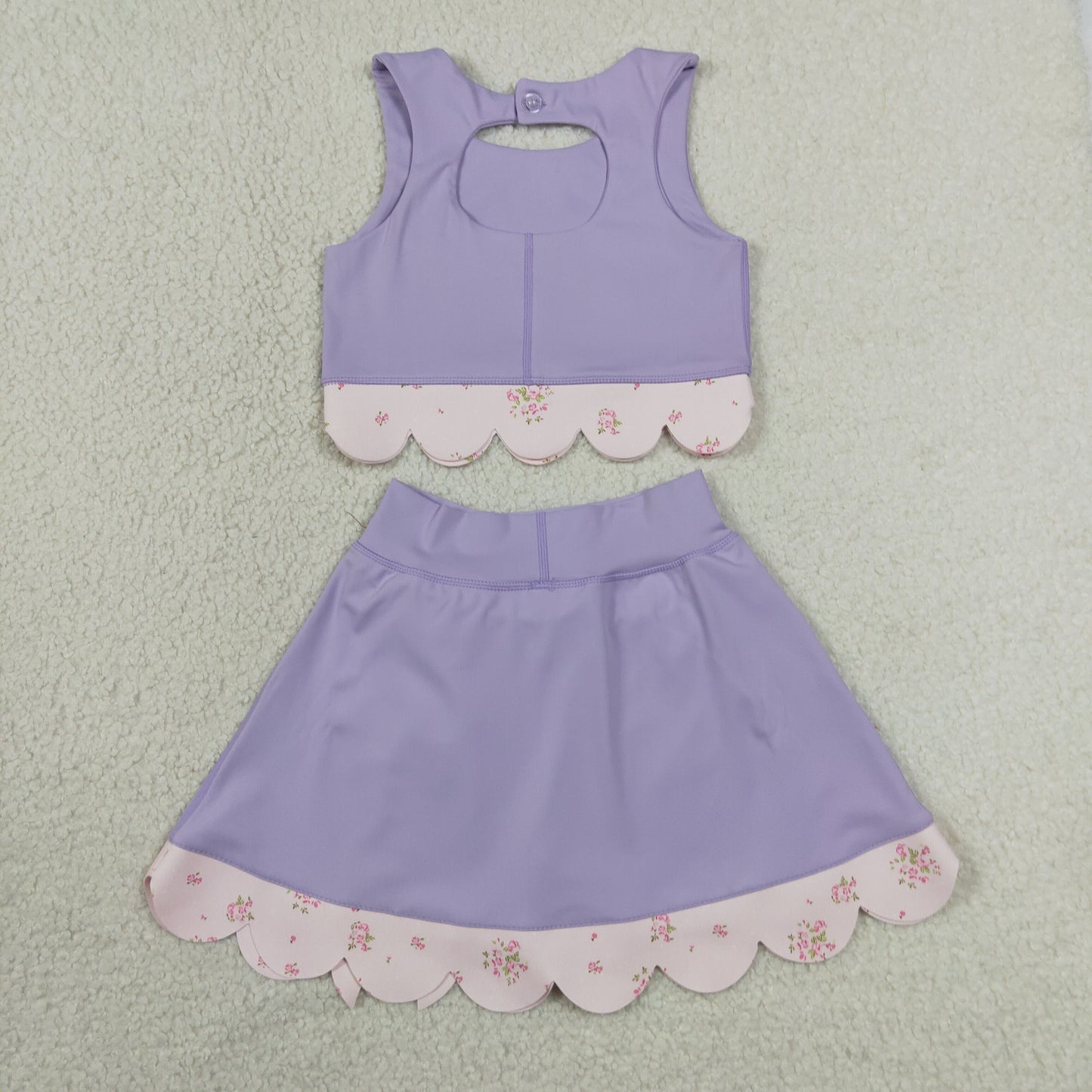 Baby Girls Kids Purple Sleeveless Tops Bows Skirt Shorts Yoga Clothes Set RTS