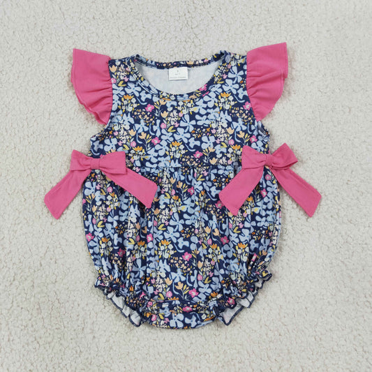 Baby Girls Infant Short Sleeves Flower Pink Bows Summer Bubble Romper RTS