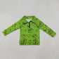 Kids Toddler Long Sleeves Green Face Zipper Pocket Pullover Christmas Shirt RTS
