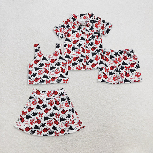 Sibling Girls Kids Football Stars Bows Cheer Team Summer Set RTS
